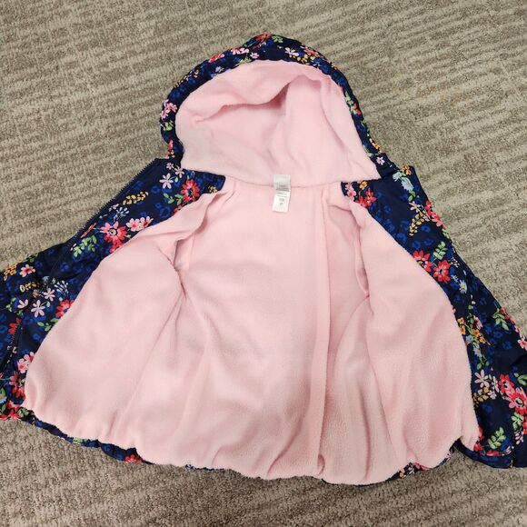 Little Me girls floral puffer hood heavyweight jacket blue pink size 2T - Picture 10 of 11